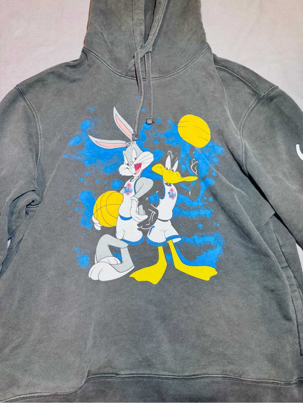 Bugs Bunny & Daffy Duck Graphic Hoodie - Gray with Yellow & Blue